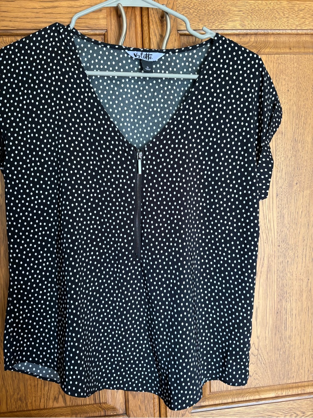 Vylette Black Polka Dot Zip-Front Women's Top Size Small